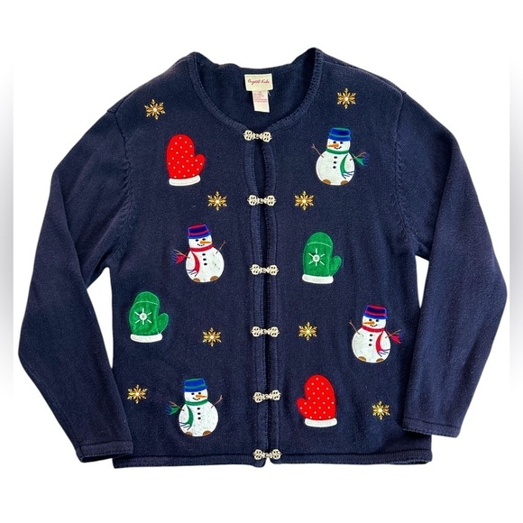 Vintage 90s Crystal Kobe Christmas
Patchwork Navy Blue Cardigan Women’s Size M - Picture 3 of 12
